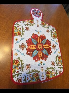 Le Cadeaux Melamine Serving Board Cutting Board Red Floral Mediterranean 14"